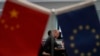 中国欧盟商会会长彦辞（Jens Eskelund）在北京举行的欧洲企业在华商业信心调查发布会上发表讲话。（2023年6月21日）(美联社)
