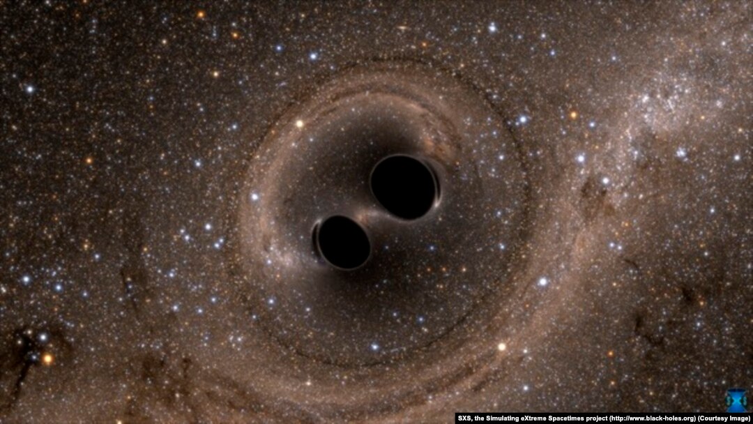 A computer simulation of the collision of two black holes —a tremendously powerful event detected this year for the first time ever by LIGO