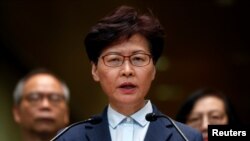 香港特首林郑月娥2019年7月22日在香港举行记者会。