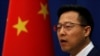 中国外交部发言人赵立坚在例行记者会上。（2020年4月8日）