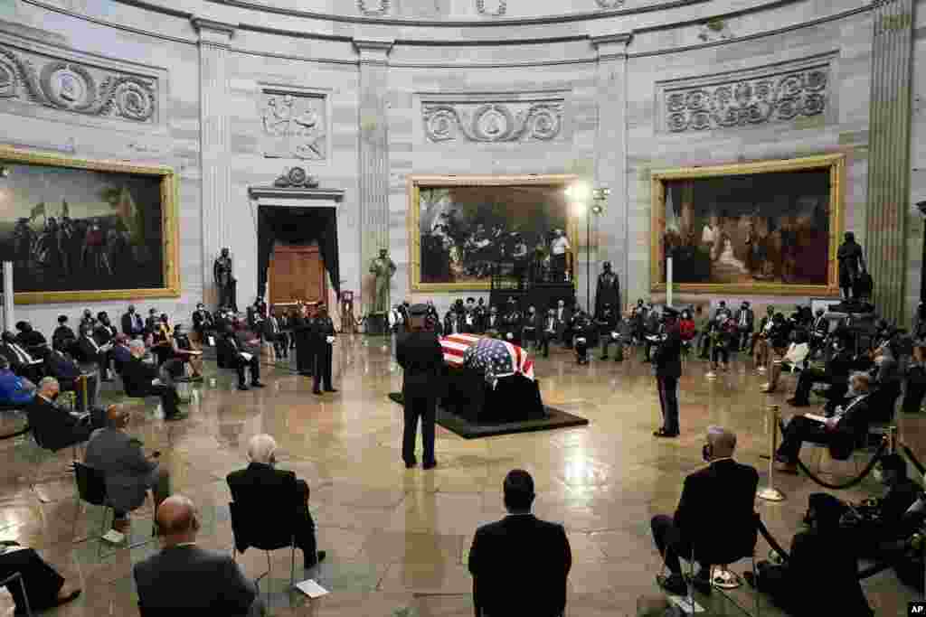 The flag-draped casket of the late Rep. John Lewis, D-Ga., a key figure in the civil rights movement and a 17-term congressman from Georgia, lies in state at the Capitol in Washington, D.C.