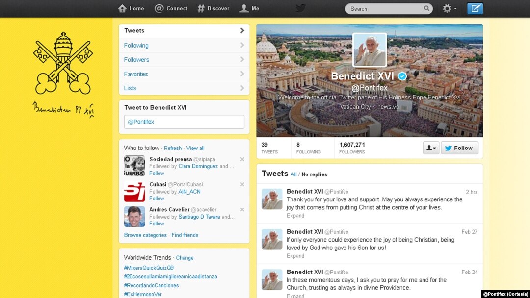 Actualmente la cuenta de Twitter en español del papa Francisco tiene cerca de 1 millón de seguidores.