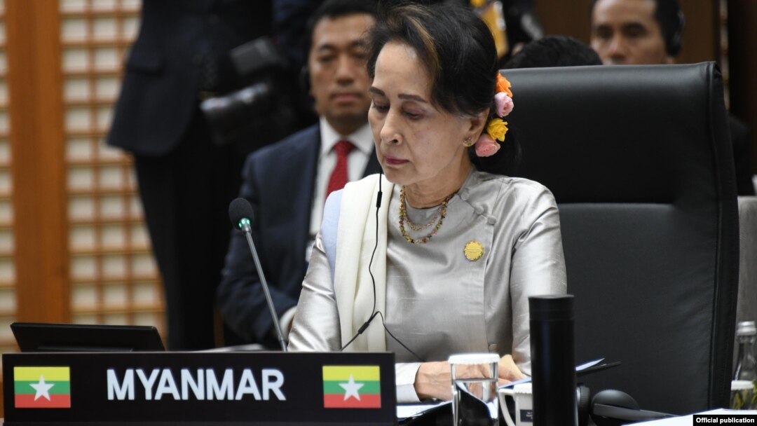 နိုင်ငံတော်အတိုင်ပင်ခံပုဂ္ဂိုလ် ဒေါ်အောင်ဆန်းစုကြည် ပထမအကြိမ် မဲခေါင်-ကိုရီးယား ထိပ်သီးအစည်းအဝေးသို့ တက်ရောက် (Photo- Myanmar State Counsellor Office)