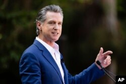California Gov. Gavin Newsom speaks at the San Diego Zoo, Aug. 8, 2024, in San Diego. Newsom opposes the Koi Nation's plans to develop a casino resort in Sonoma County.